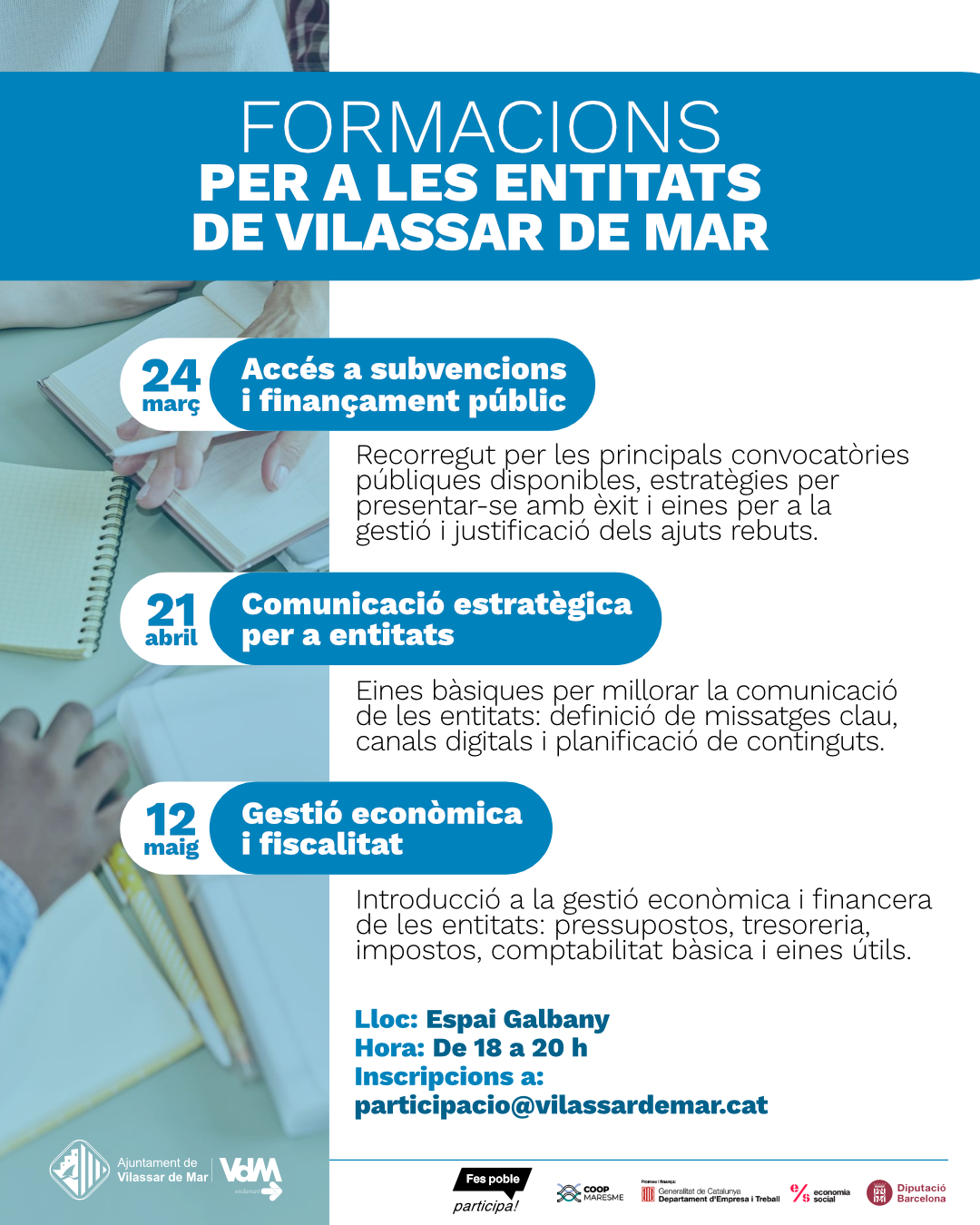 Cartell de les formacions a les entitats