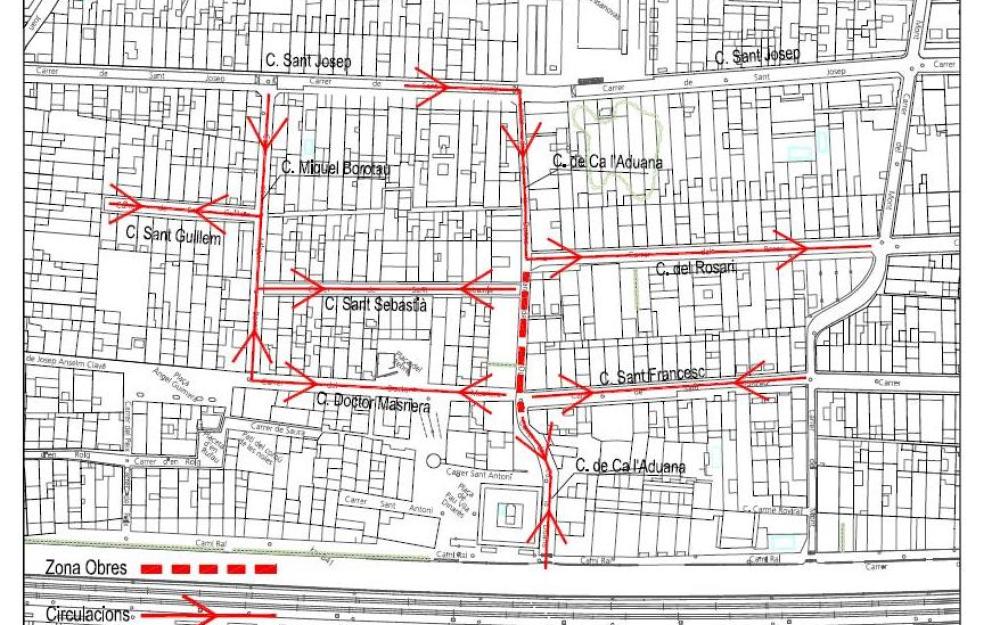 Plànol afectació trànsit obra clavegueram ca Aduana