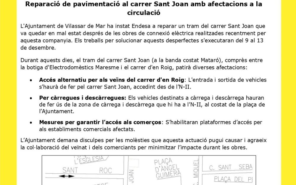 Avís obres carrer Sant Joan