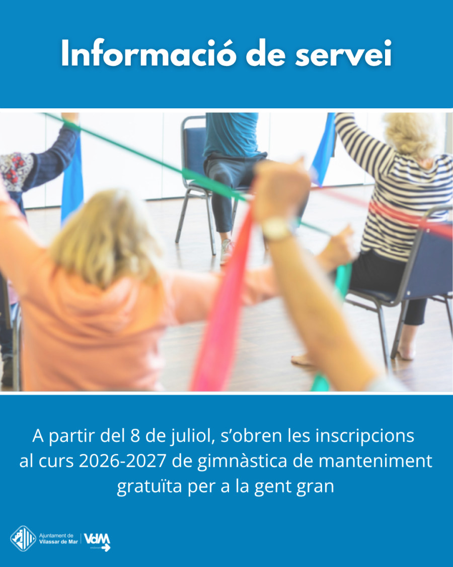 Curs 2026-2027 de gimnàstica de manteniment gratuïta per a la gent gran
