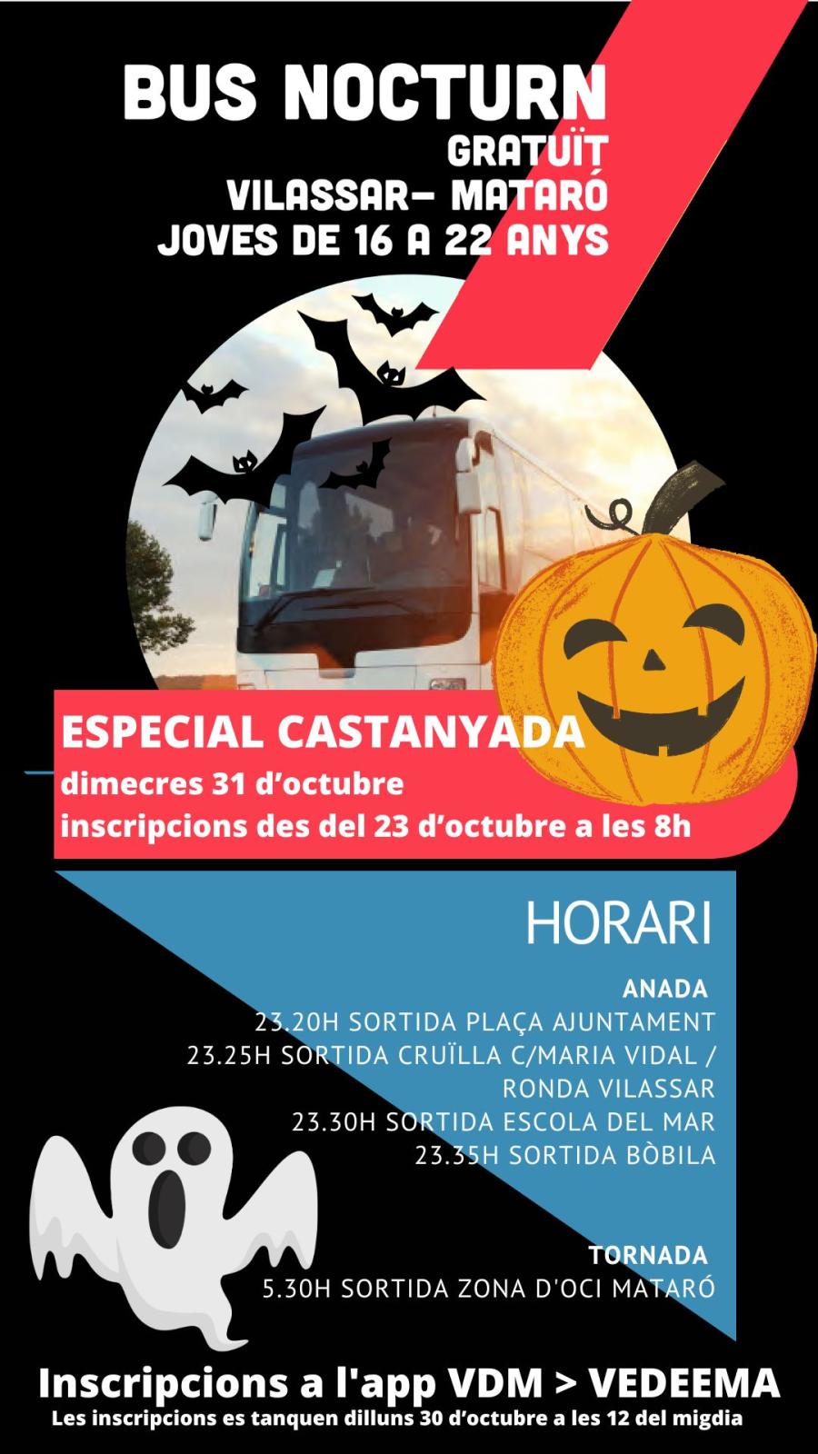 Cartell bus nocturn jove per la Castanyada