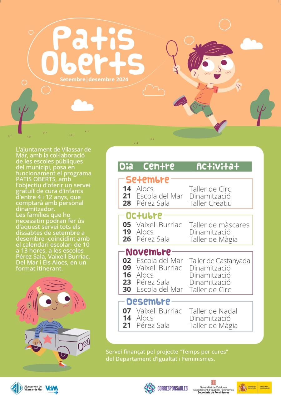 Cartell del calendari de Patis Obertes de setembre a desembre de 2024