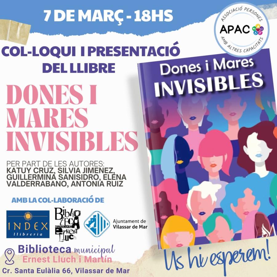 Cartell del col·loqui i presentació del llibre "Dones i mares invisibles"
