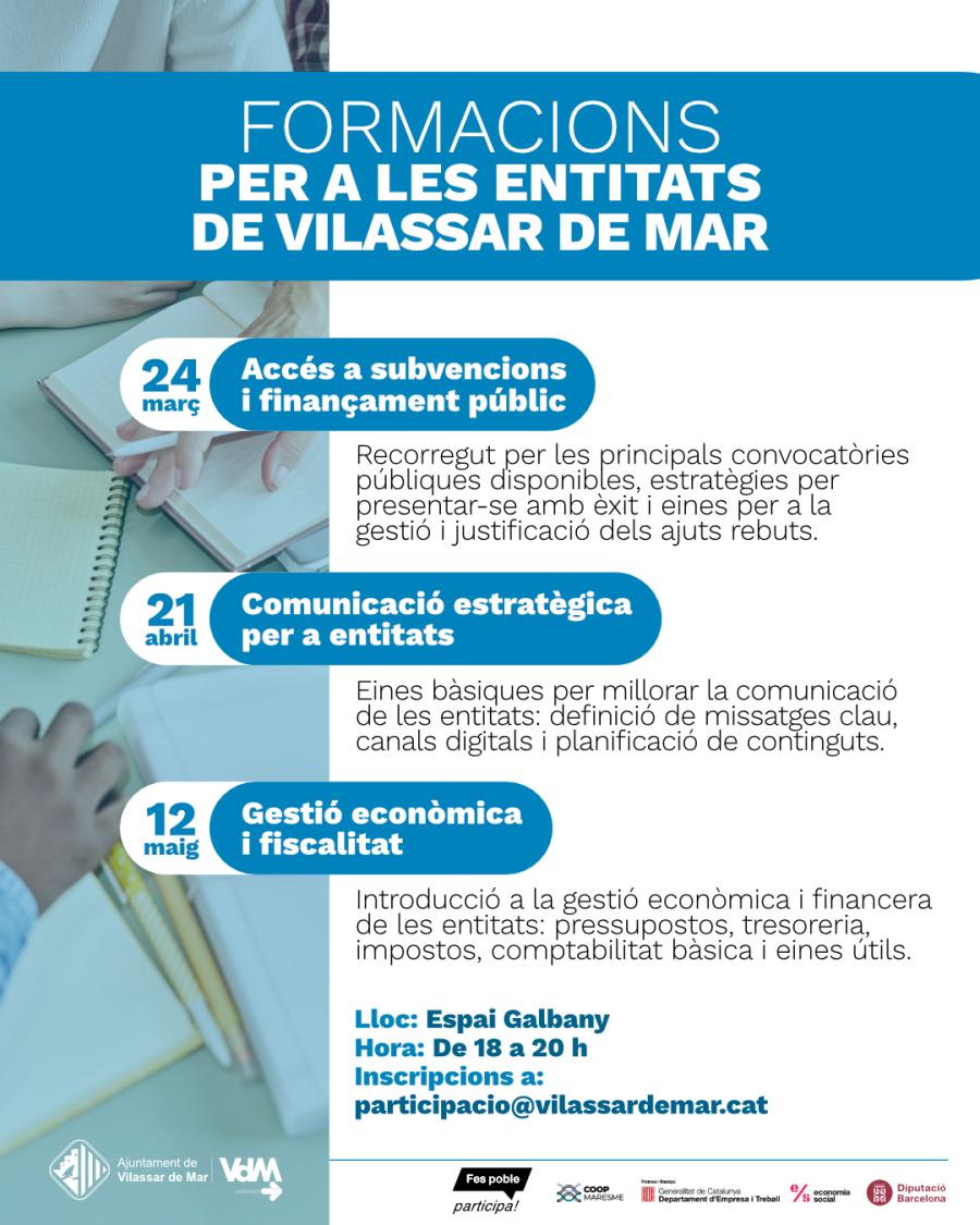 Cartell de les formacions per a les entitats de Vilassar de Mar