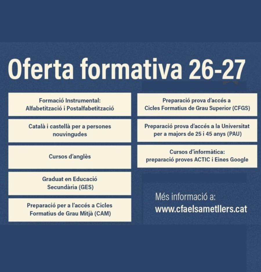 Oferta formativa de l'Escola d'Adults crus 2026-2027
