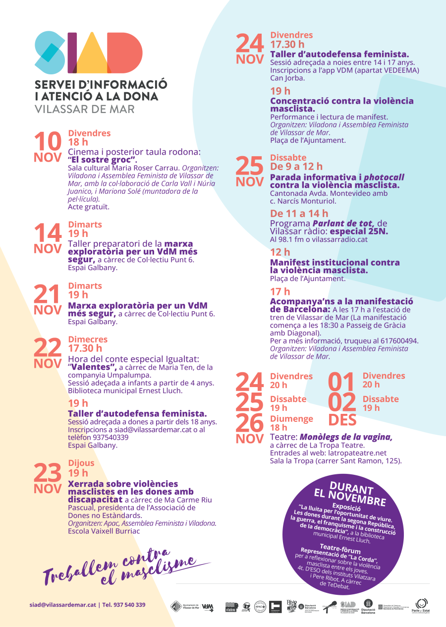 Cartell de la programació del 25N a Vilassar de Mar