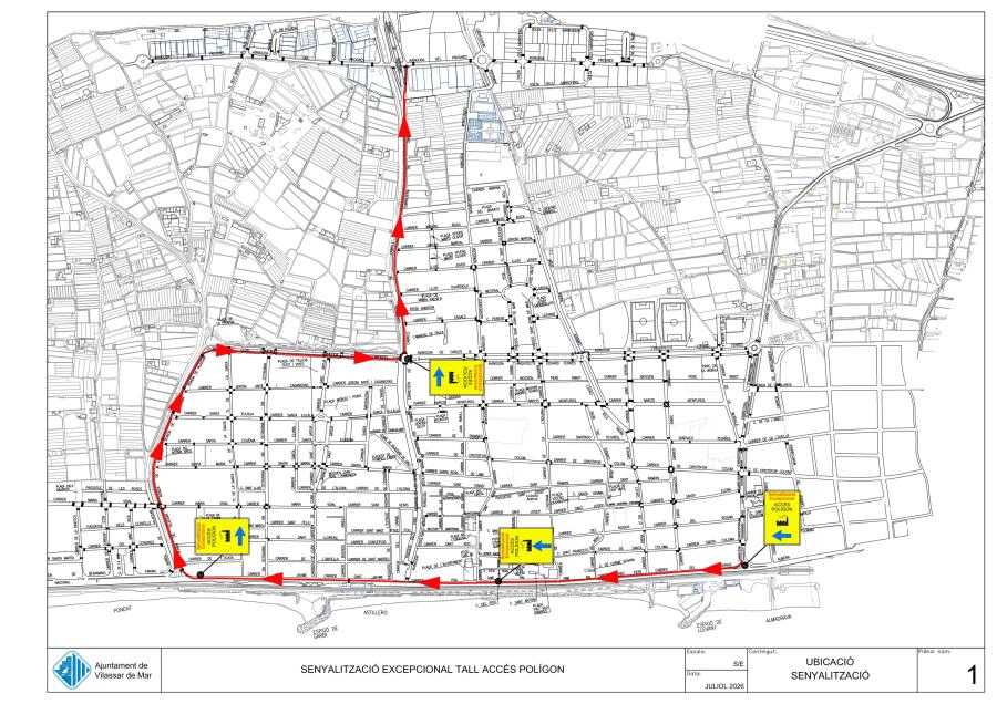 Senyalització per accedir al polígon per obres a la carretera d'Argentona
