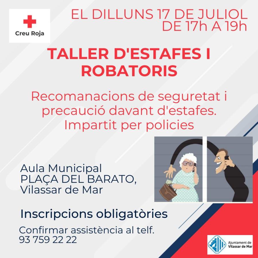 Cartell del taller de Creu Roja sobre estafes i robatoris
