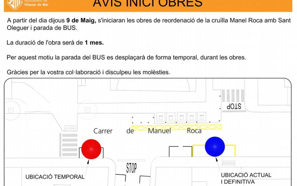 Avís canvi temporal parada bus Manuel Roca