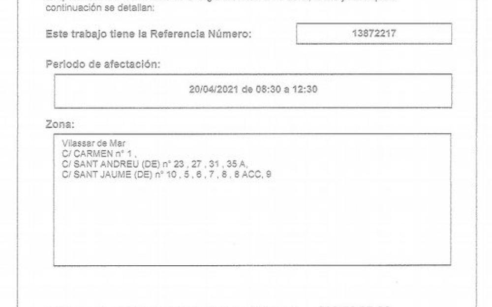 Tall de llum 20/04/21