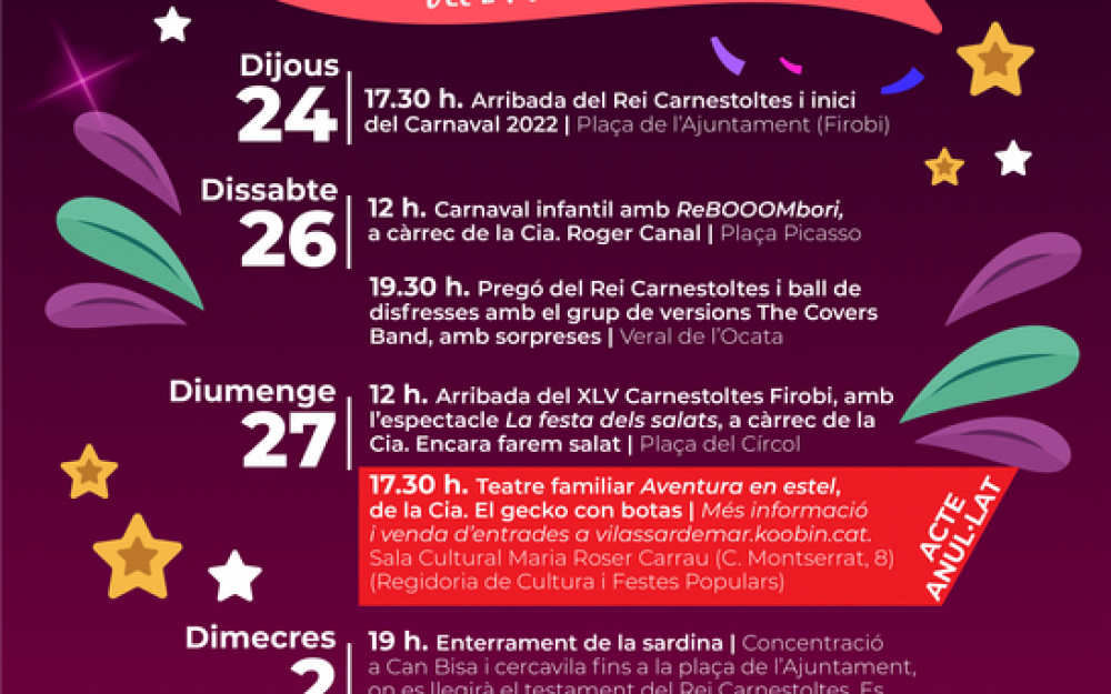 Cartell Carnaval amb acte anul·lat