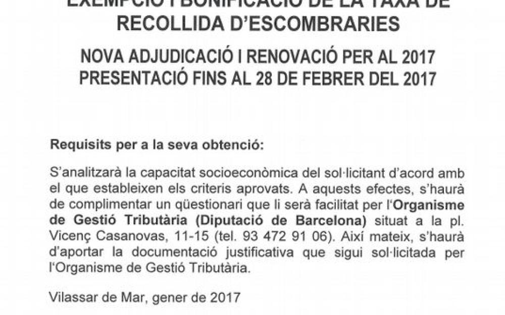 Ban exempció i bonificació taxa escombraries 2017