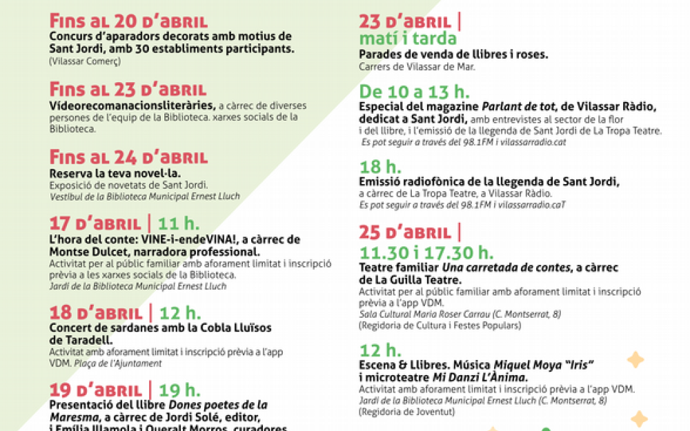 Cartell programació actes Sant Jordi 2021