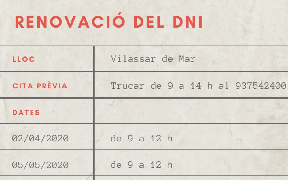 Calendari renovació DNI