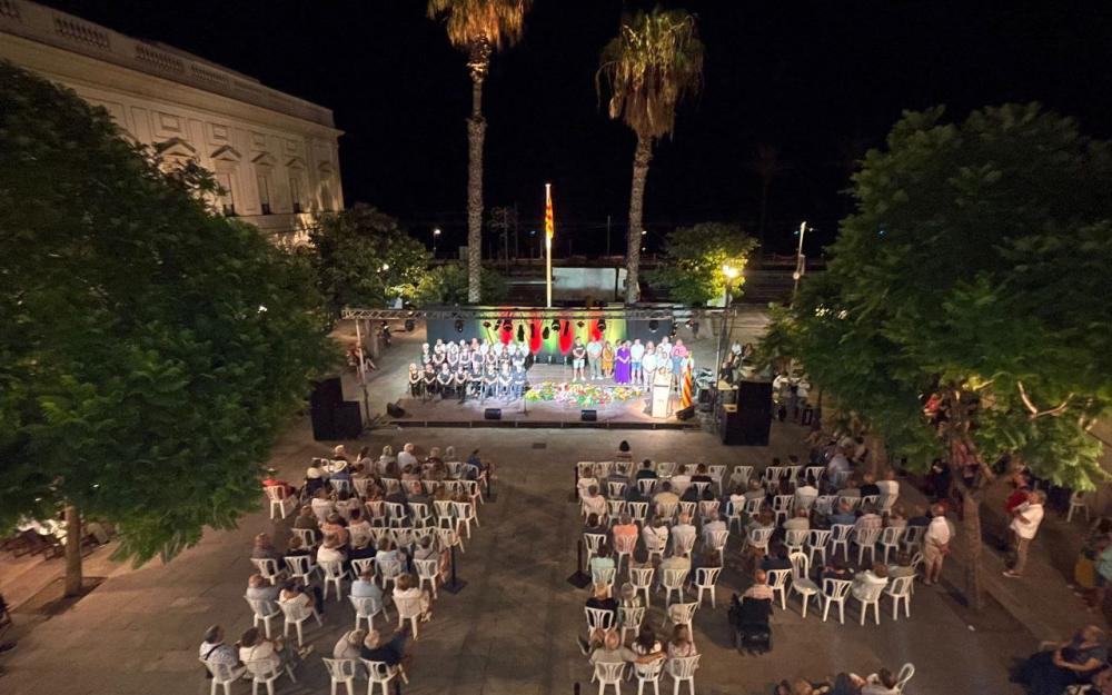 Vista aèria de la plaça de l'Ajuntament durant l'acte de la Diada