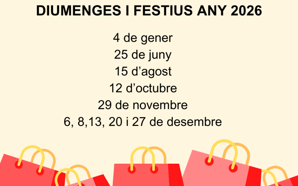 Calendari obertura comercial diumenges i festius 2026