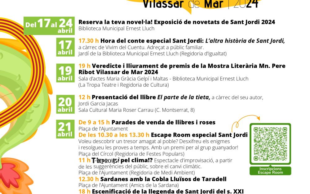 Cartell amb la programació de la Diada de Sant Jordi 2024