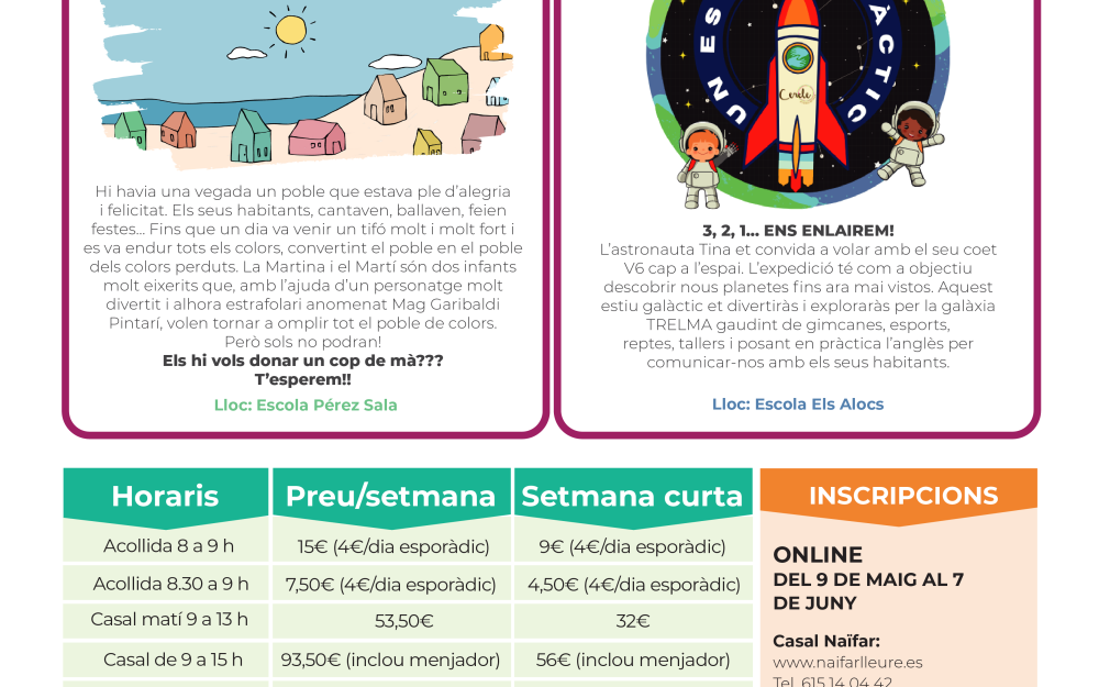Cartell amb la informació dels casals d'estiu de les AFA per al 2024