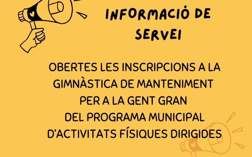 Cartell inscripcions gimnàstica manteniment gent gran