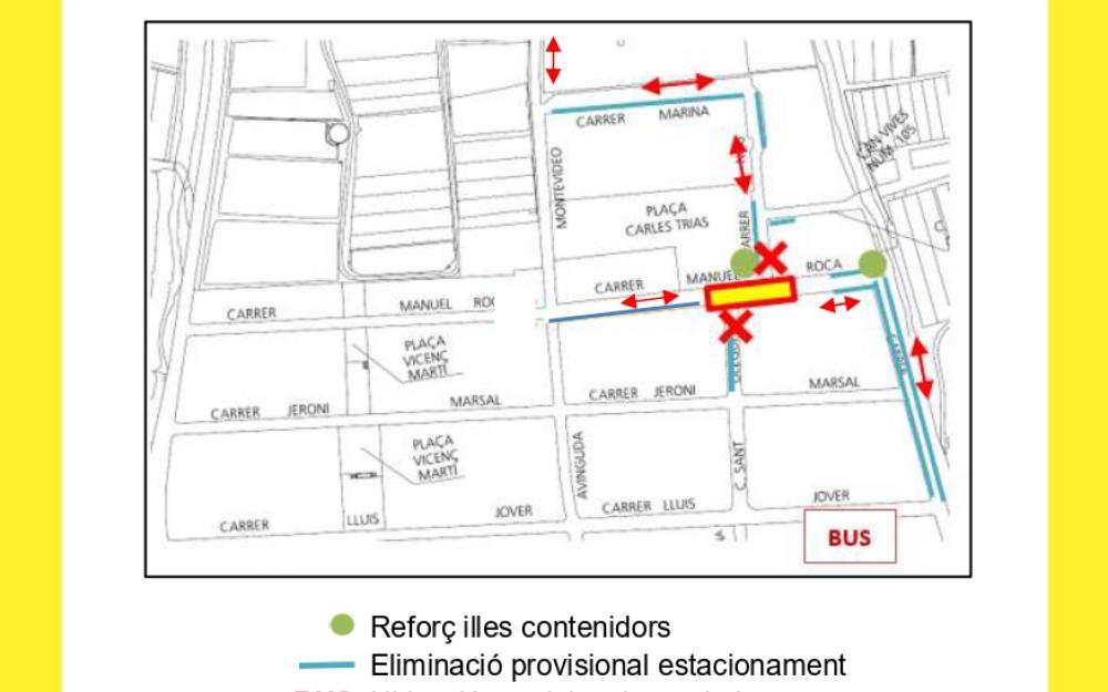 Mapa afectació obres del col·lector de Manuel Roca, entre Sant Oleguer i carrer Nou