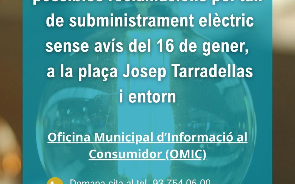 Cartell informatiu servei d'assessorament tall elèctric del 16 de gener de 2026