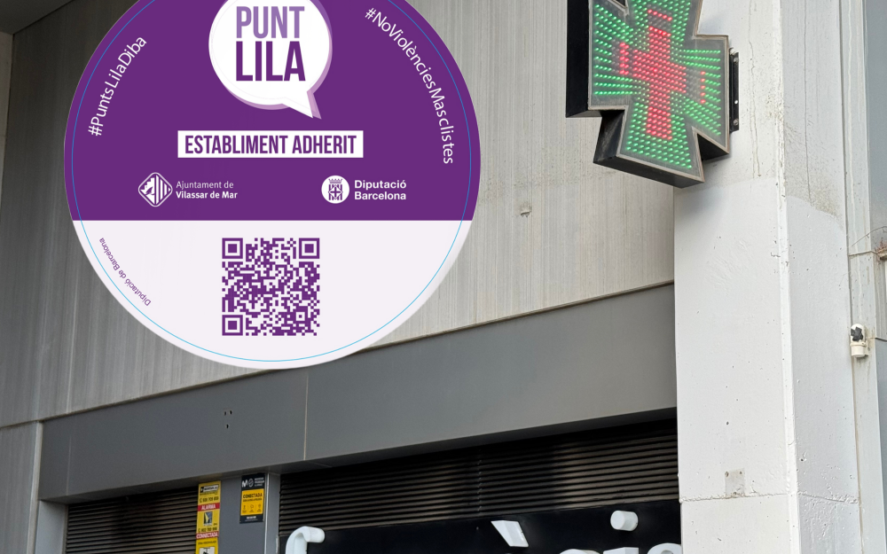 El distintiu que identifica els equipaments i farmàcies com a Punts Lila