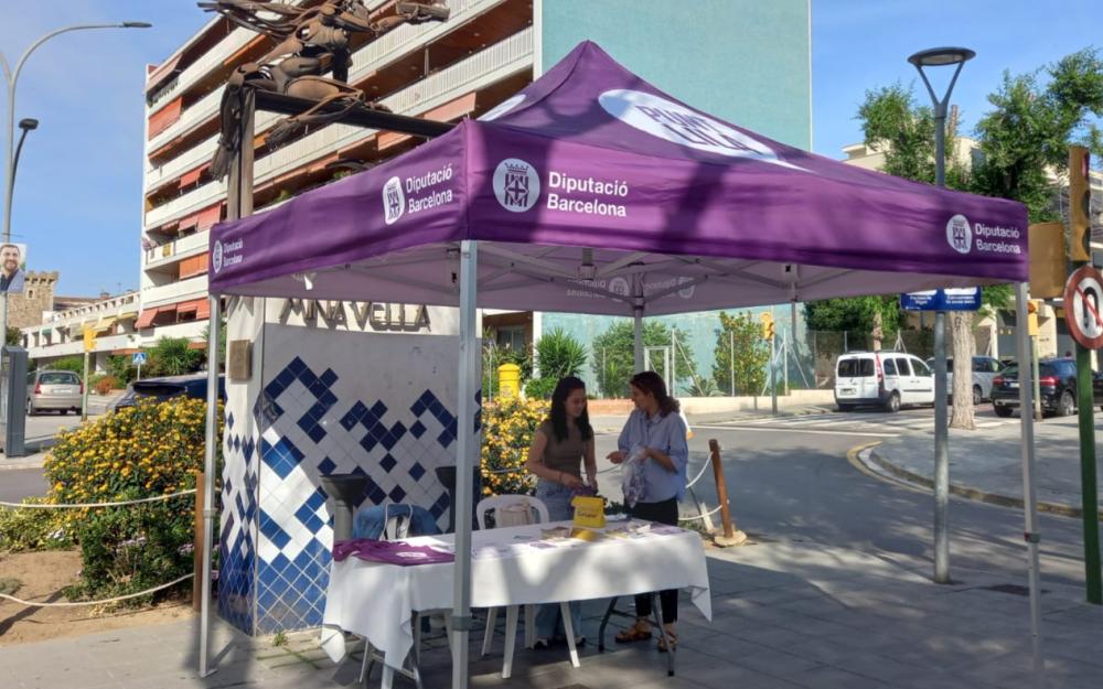 Punt lila diürn, que es va instal·lar el 6 de juny al costat del mercat ambulant