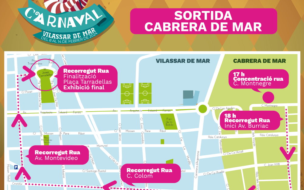 Mapa recorregut rua de Carnaval 2024 conjunta amb Cabrera de Mar