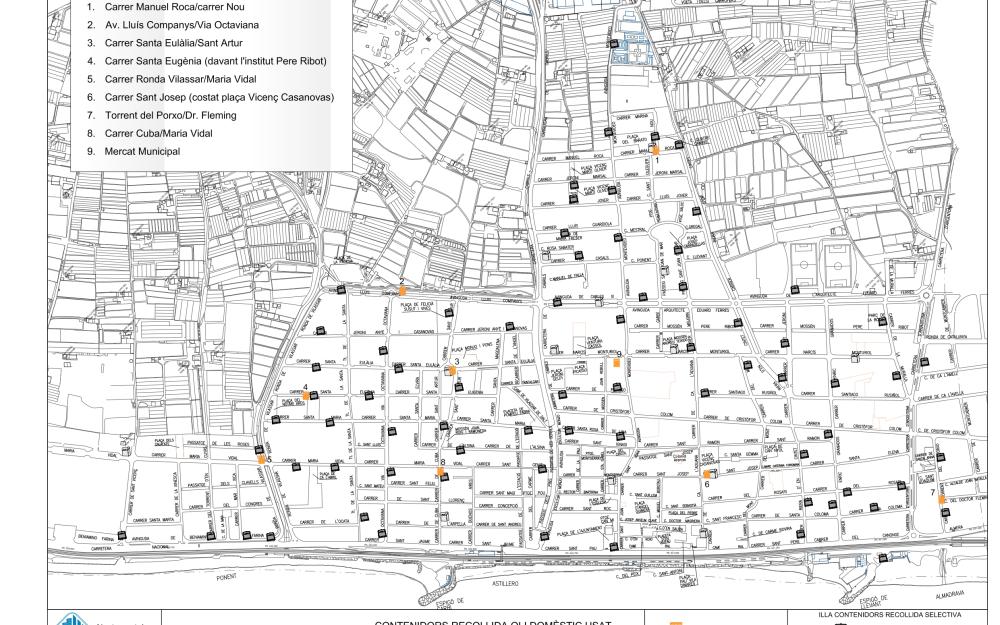 Mapa ubicacions contenidors recollida oli domèstic a data agost 2022