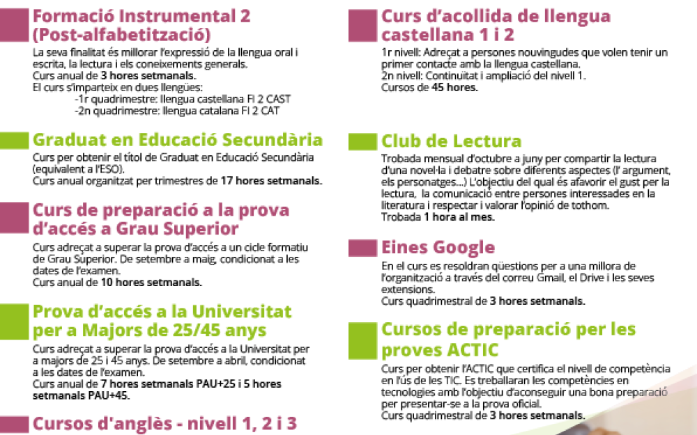 Oferta formativa de l'Escola d'Adults per al curs 2024-2025