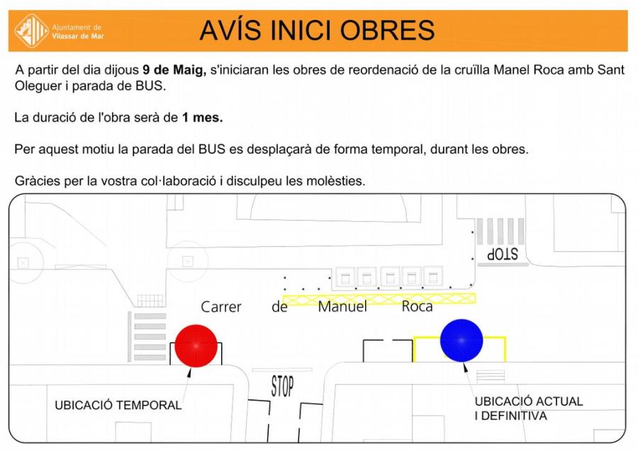 Avís canvi temporal parada bus Manuel Roca