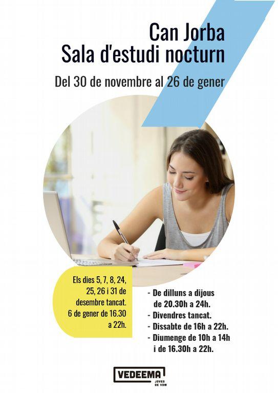 Cartell Sala estudi nocturna nov 2019