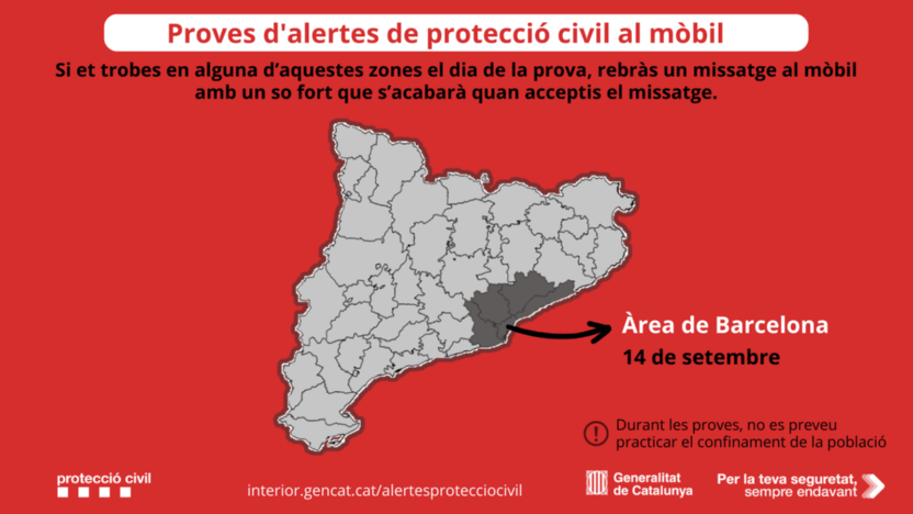 Cartell proves d'alertes de protecció civil al mòbil