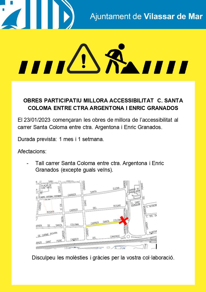 Cartell afectacions obra carrer Santa Coloma
