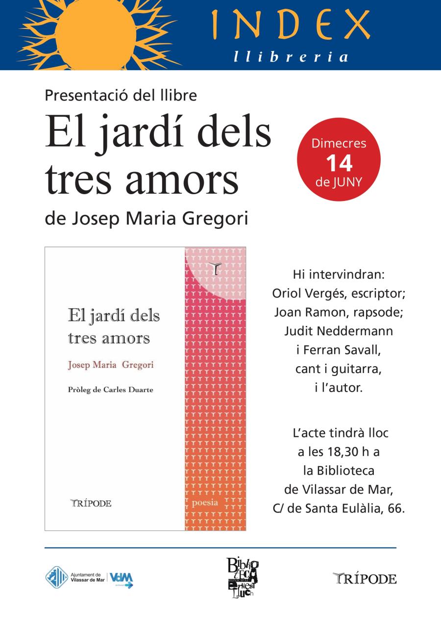 Cartell presentació del llibre El jardí dels tres amors