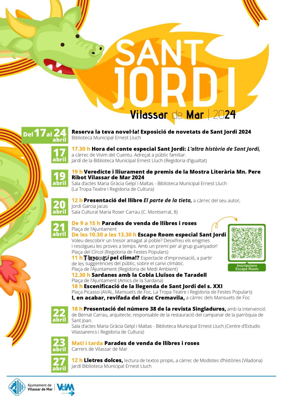 Cartell amb la programació de la Diada de Sant Jordi 2024