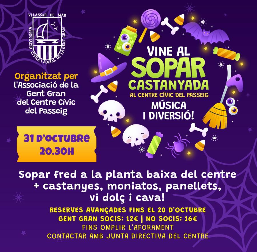 Cartell del sopar i ball de Castanyada al Centre Cívic del Passeig