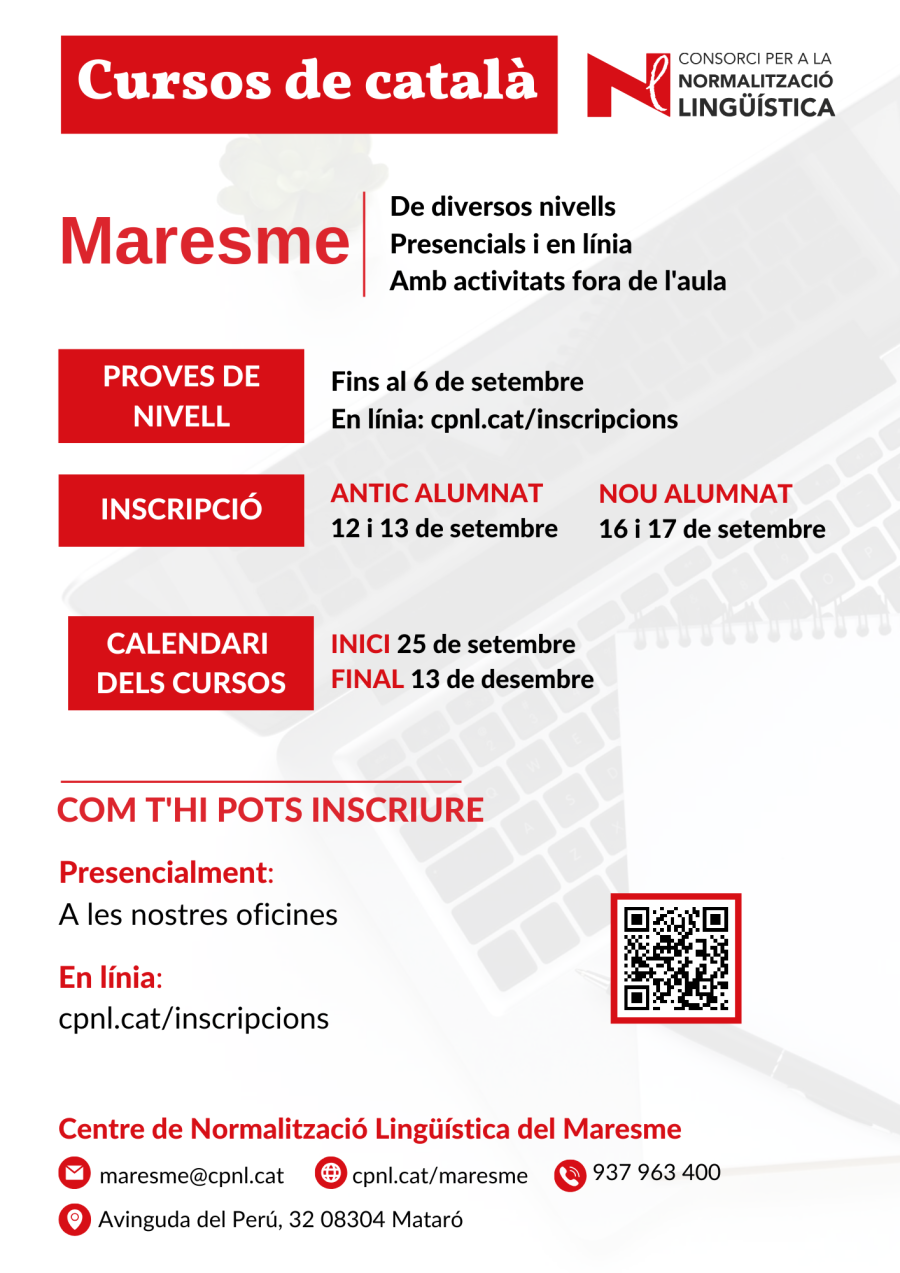 Cartell dels Cursos de català del CNL Maresme
