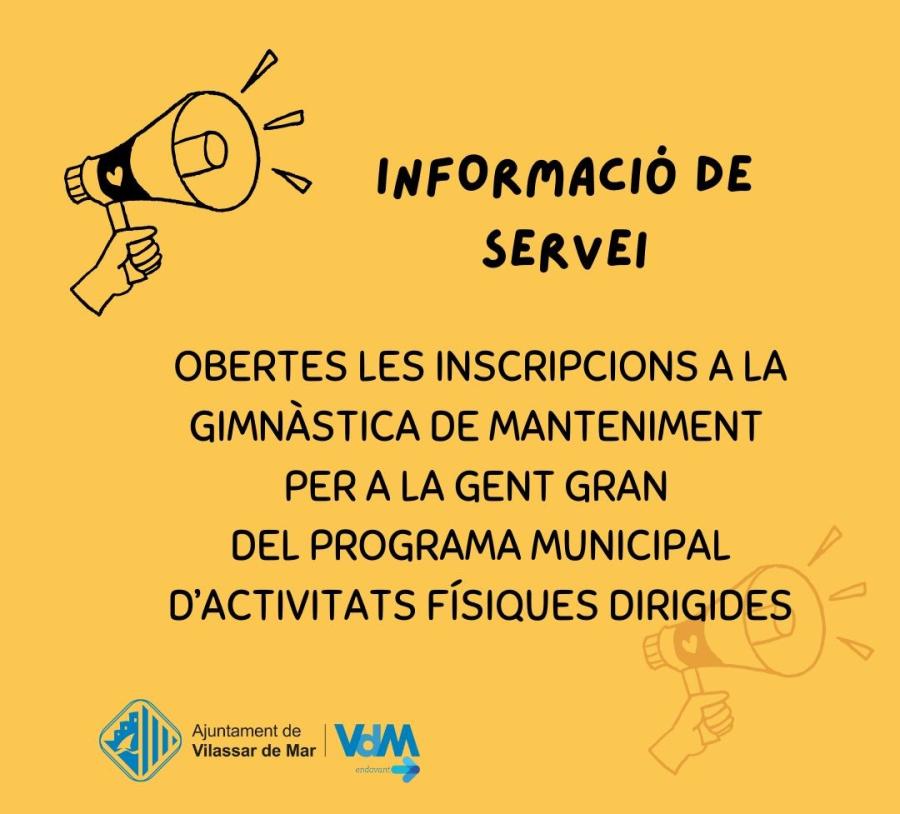 Cartell inscripcions gimnàstica manteniment gent gran