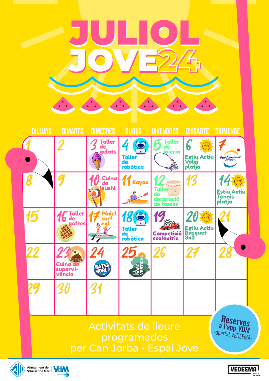Calendari amb la programació del Juliol Jove 2024