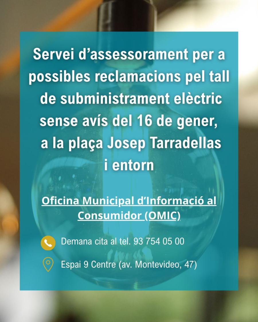 Cartell informatiu servei d'assessorament tall elèctric del 16 de gener de 2026