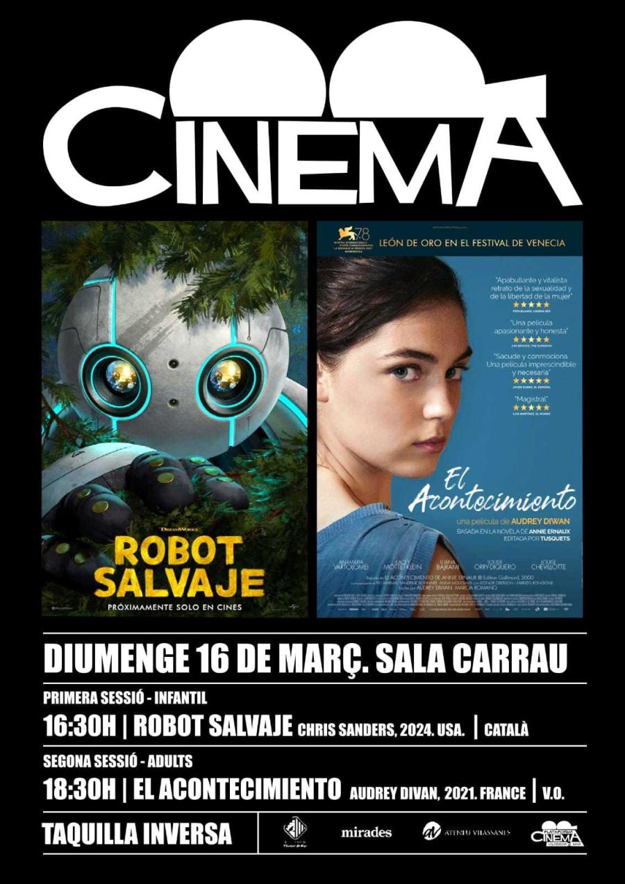 Cartell de la programació de cinema del 16 de març de 2025