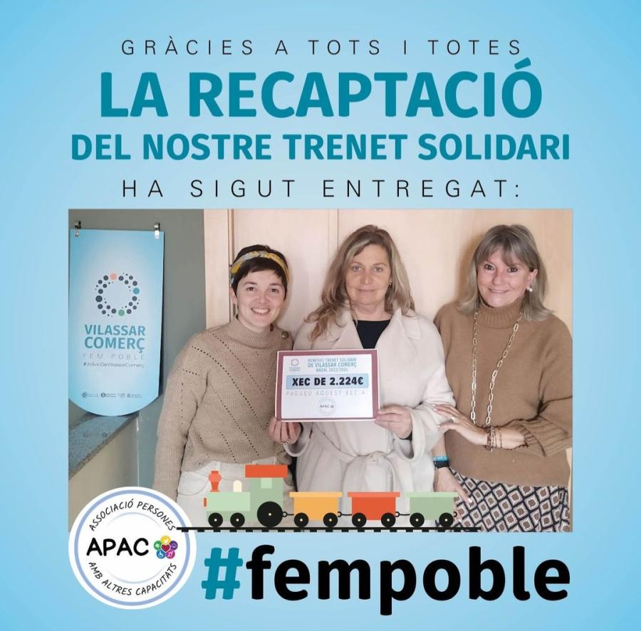 Post de Vilassar Comerç amb el lliurament de la recaptació del trenet solidari de Nadal